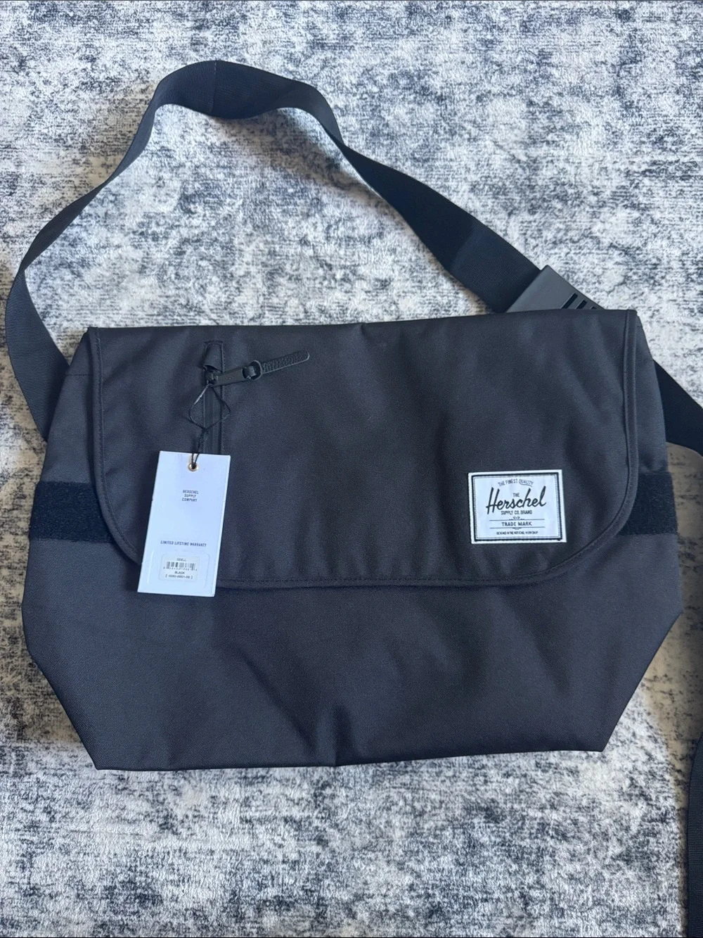 Herschel Supply Company Black Messenger Bag with White Logo Patch